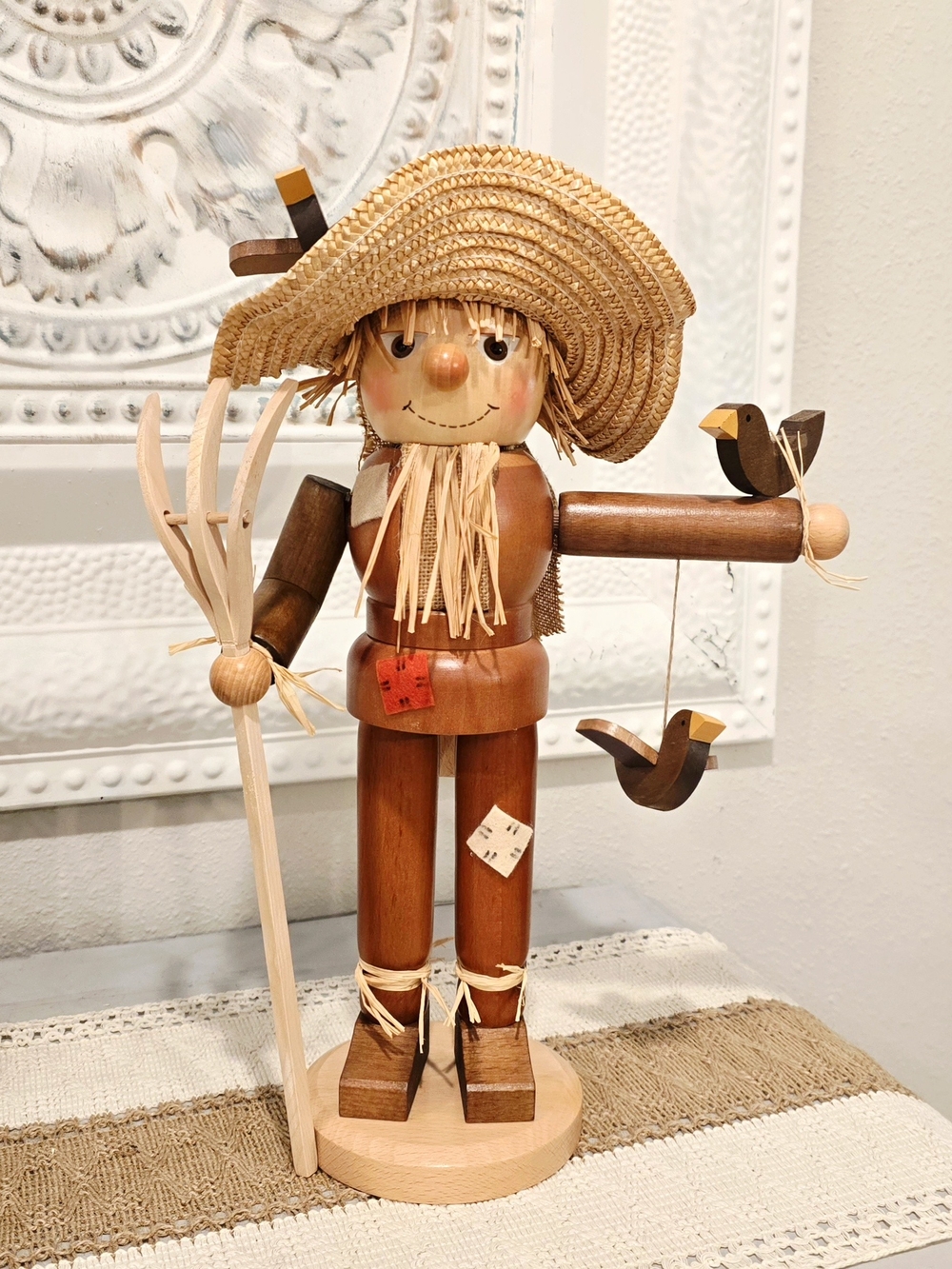 Holzkunst Christian Ulbricht Scarecrow Nutcracker 15" Hand Carved Fall Decor